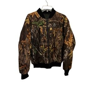 RutWear Mossy Oak Break Up Camo Bomber Jacket Men's  Reversible Black Lined Med